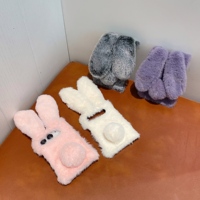 Coque de téléphone en fourrure douce et moelleuse pour iPhone Duo, motif lapin mignon à longues oreilles 3D, hiver chaud, protection contre les chocs
