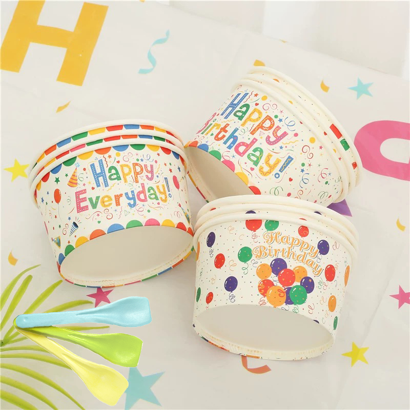 Custom Logo Printed Ice Cream Cup Frozen Yogurt Gelato Bowls 3/4/5/8/12/16OZ Disposable Single Wall Paper Cup With Lid and Spoon