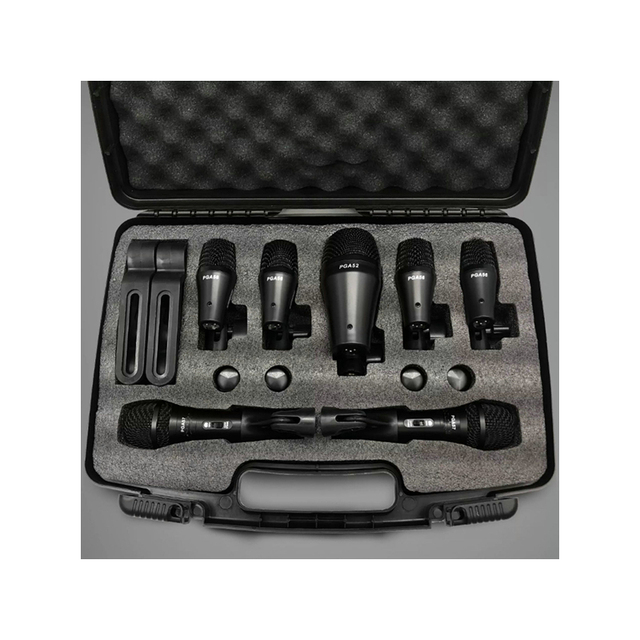PGA 7-Piece Dynamic Cardioid Metal Drum Kit with Wired Microphone Set for Stage Performance