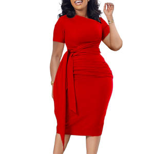 IStapromo Regalos Vestido de Verano para Mujer, Nuevo, de Manga Corta, a la Moda, Plisado, Elegante, con Cordones, Cuello Inclinado, Estilo Europeo y Americano - Product Image 5