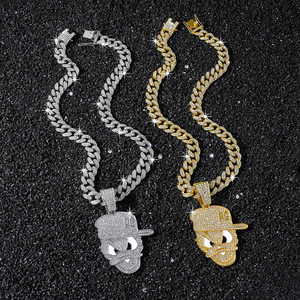 Kalung Rantai Kuba Kristal Penuh Berkilau untuk Pria, Liontin Bebek Kartun, Kalung Hip Hop - Product Image 1