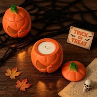 Moule en silicone pour pot de rangement citrouille d'Halloween Early Riser avec couvercle, support de bougie visage de diable, outil de décoration artisanale DIY