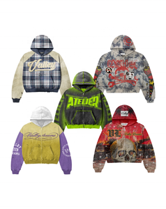 Sweat-shirt à capuche personnalisé en coton pur, style rétro délavé, imprimé DTG, avec fermeture éclair et strass, style streetwear américain - Product Image 1
