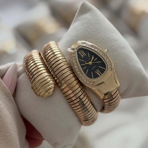 Fashion New Serpentine Winding Quartz Diamond Watch Charm Bracelet 18k Gold Plated Elastic Jewelry <strong>Bangles</strong> <strong>Set</strong> for Women Luxury - Product Image 5