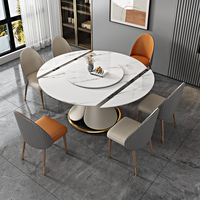 Table ronde télescopique rotative pliable en pierre de luxe légère, table à manger familiale moderne et simple avec chaises