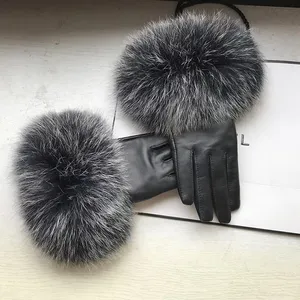 2022 Women Wholesale Genuine Sheepskin Motorcycle Leather Gloves Windproof Warm Winter Leather Real Fur Gloves