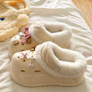 Fleece Toe Half-slipper for Women's Outerwear 2025 New Spring Autumn Winter Thick-<b>soled</b> Double-layer Wool Cotton Warm Outdoor - Product Image 6