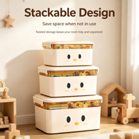 Bac de rangement en plastique épaissi avec couvercle et poignée, boîte de rangement pour jouets d'enfants, organisateur transparent pour articles ménagers divers