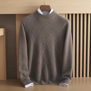 Pull en laine pour homme à col rond, motif losanges, épais et chaud, décontracté, tricoté, idéal comme sous-pull, personnalisation et vente en gros usine - Product Image 3