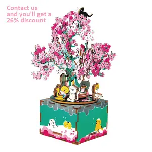 Obter 26% off AM409 DIY Cherry Blossom Árvore Modelo Caixa De Música 3D Puzzles De Madeira Para O Natal
