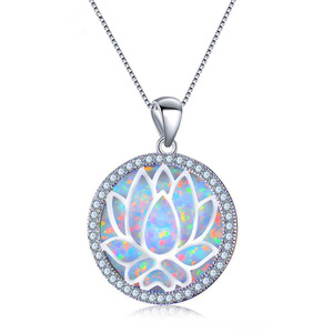 Europäisch-Amerikanische Mode Opal-Lotus-Anhänger Halskette Sommer Blumenschmuck Statement-Kette - Product Image 4