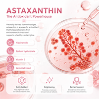 Poudre lyophilisée d'astaxanthine, sérum en ampoule lyophilisé à marque privée, antioxydant, éclaircissant, raffermissant, soins de la peau OEM ODM