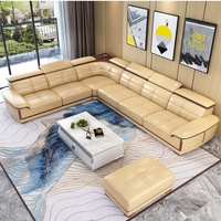 Prix bon marché de luxe designs modernes 7 places en bois et cuir sectionnel U I forme ronde Ishape ensemble de meubles de salon canapé