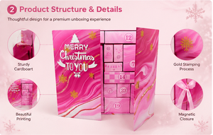 Caja de Calendario de Adviento Rosa con 24 Días de Cuenta Regresiva para Navidad, Cajones Numerados, Cierre con Cinta e Impresión Personalizada - Product Image 3