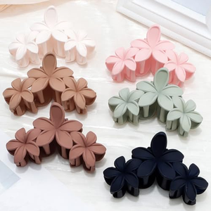 Pince à cheveux grande taille 11 cm en plastique mat, motif fleur de frangipanier 3D, forte adhérence antidérapante, accessoires de mode pour femmes - Product Image 3