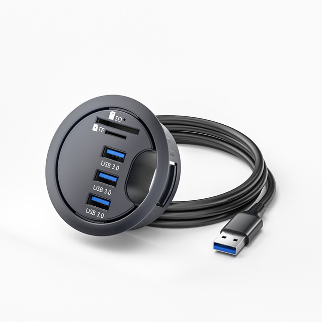 USB Desk Hub Flush Mount Desktop HUB 3 Port USB 3.0 SD TF Card Reader Adapter for Desktop PC