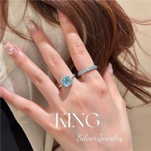Anillo de Plata de Ley S925 con Baño de Oro, Diseño Geométrico, Color Azul Aguamarina, Joyería de Moda para Mujer, Sugar Tower - Product Image 5