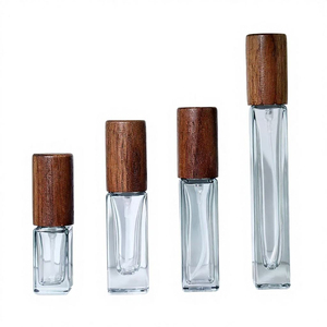 Customizable Square High Grade Gray Glass Perfume Spray <b>Bottle</b> 3ml/5ml/<b>10ml</b> Black Walnut Cover - Product Image 2