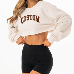 Sweat-shirt oversize court pour femme, ourlet brut, haute qualité, 35% coton 65% polyester, col rond, pour l'entraînement et le quotidien - Product Image 2
