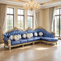 Canapé sectionnel en cuir indigo, ensemble de canapés modulaires pour salon, avec moulures décoratives, canapé en cuir Sovereign Room