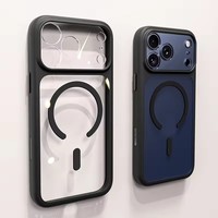 Coque de luxe magnétique antichoc orange avec bouton de caméra et protection d'objectif transparente en PC pour iPhone 17 Pro Max