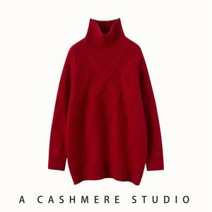 سويتر جديد من الكشمير بياقة مدورة للنساء سميك ودافئ منغوليا من الأعلى بلون واحد برقبة عالية سويتر كابل للسيدات - Product Image 5