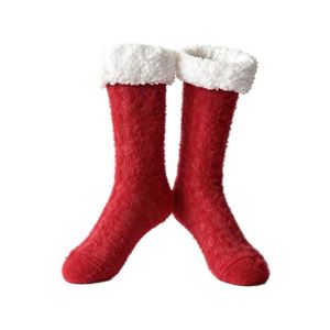 Calcetines Térmicos Dobles de Acrílico Estilo <span class=keywords><strong>Ugg</strong></span> OEM, Color Sólido, Borde de Lana de Cordero, Silicona Antideslizante, Calcetines de Invierno para Interiores - Product Image 5