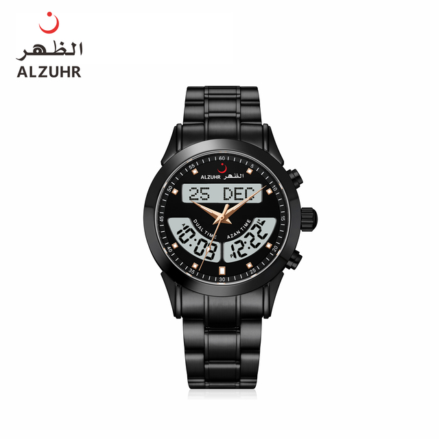 Original Islamic Stainless Steel Azan Watch Classic Men Watch with Dual Multi Calender Digital ALZUHR602