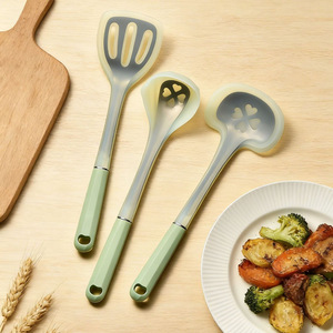Semi Transparent Silicone Spatula Ladle Set 3 Pc Heat Resistant Non Stick Cooking <b>Utensils</b> For Kitchen Use - Product Image 1