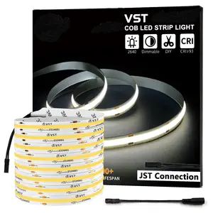 VST COB LED şerit işıklar 2700K 24V Premium yüksek yoğunluklu FCOB bant ışık 16.4ft 48w 528 LEDs/M Ra 93 + COB LED şerit işıklar