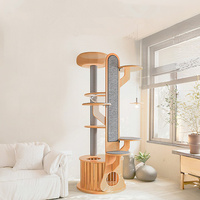 Arbre à chat moderne de luxe classique à 2 niveaux, 190 cm de haut, en sisal et bois, avec griffoirs du sol au plafond pour usage intérieur