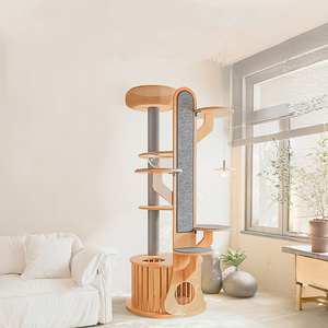 Albero per Gatti in Legno Alto fino al Soffitto con Tiragraffi in Sisal, Ciotola in Acrilico e Pali Tiragraffi in Sisal per Interni - Product Image 2