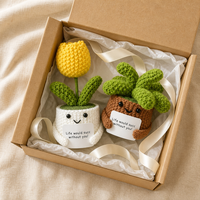 Plante en pot en crochet faite main amusante, ornement de bureau créatif tricoté, cadeau de soutien émotionnel pour collègues, décoration d'intérieur