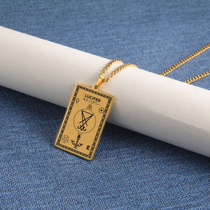 Collana Rettangolare in Acciaio Inossidabile, Simbolo Occulto del Lucifero, Amuleto Luciferoiano, Talismano della Magia che Simboleggia Conoscenza e Libertà - Product Image 4