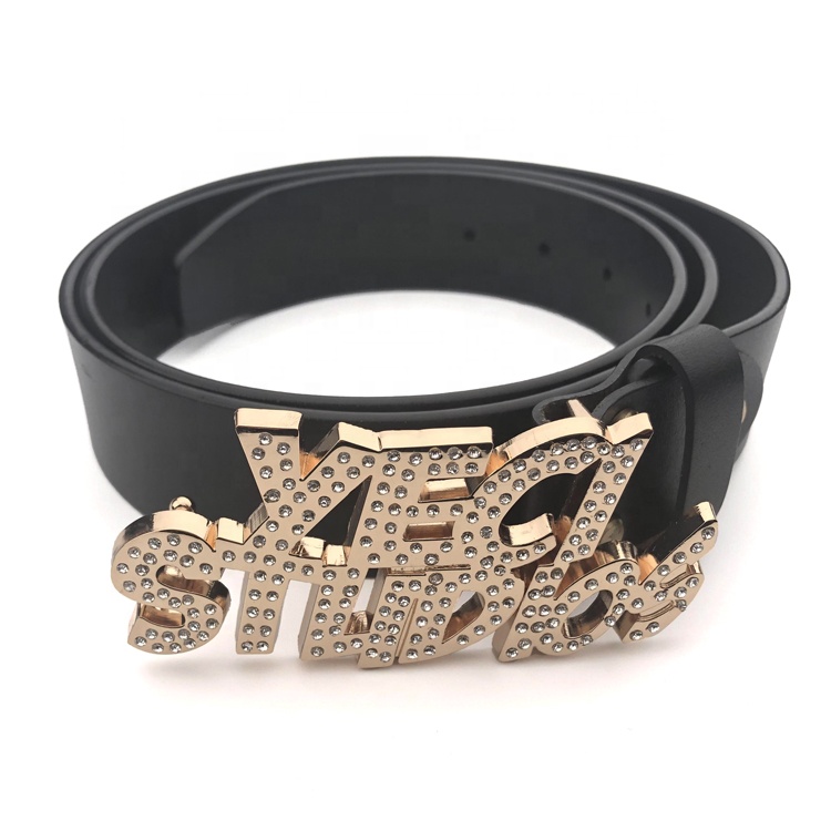 Creative Gold Custom Merknaam Eigen Ontwerp Brief Logo Strass Metalen Gesp Voor Mannen