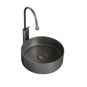 Ceramic <b>Round</b> Countertop <b>Basin</b> Single Hole Gunmetal Gray For Bathroom Home Use - Product Image 1