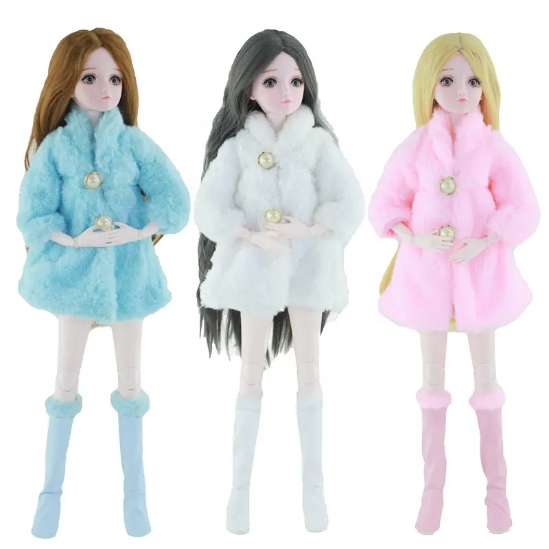 1/3 bjd doll Fashion Pure Color Faux Fur Hooded Coat and 60cm doll boots