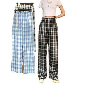 <strong>Women's</strong> Fashion High Waist 2025 <strong>Women</strong> Pants Streetwear Mopping <strong>Trousers</strong> <strong>Plaid</strong> Wide-leg Pants - Product Image 1