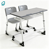 Bureau scolaire double réglable en hauteur avec panier de rangement métallique pour écoles primaires et secondaires - Vente chaude