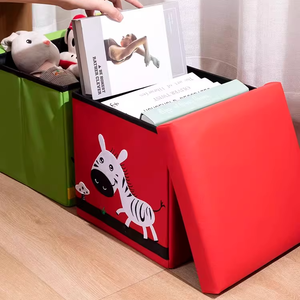 Pouf de rangement de jouets mignons pour enfants, boîte de rangement polyvalente pliable pour l'organisation et le stockage de jouets - Product Image 4