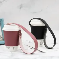 Tasse à café bouteille bulle thé réutilisable manchon en cuir PU avec chaîne porte-boisson Portable