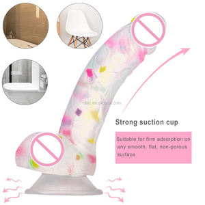 Renkli şeffaf silikon güçlü vantuz simülatörü gerçekçi Penis kadın gökkuşağı jöle yapay kristal yapay Penis seks oyuncak - Product Image 3