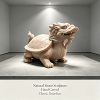 Statue de tortue dragon sculptée à la main en marbre rouge coucher de soleil naturel, résistante aux intempéries, sculpture en pierre porte-bonheur pour cour de villa