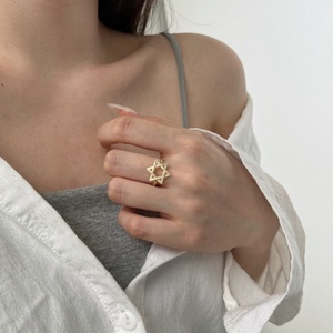Bijoux fantaisie en argent Sterling 925 plaqué or zircon cubique hexagone étoile de David Design bagues pour femmes - Product Image 3