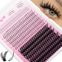 Bulu Mata Palsu Lembut Matte Hitam Buatan Tangan dengan Pita Transparan Tak Terlihat, Tersegmentasi, Alami, Tipis untuk Volume, DIY