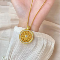 Collier boussole en laiton diamanté avec chaîne en corde, pendentif trésor rotatif, nouveau design chinois, or sable, unisexe, pour soirée