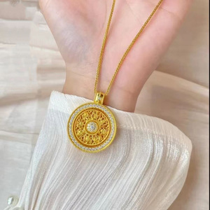 Collar de bronce con diamantes y cadena de cuerda, colgante giratorio con diseño de tesoro, nuevo diseño chino, oro arena, unisex, para fiesta - Product Image 4