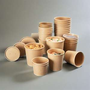Bol à soupe jetable en papier kraft avec couvercle – En stock – Gobelet en papier avec couvercle en plastique - Product Image 1