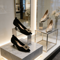 Exhibidor de Zapatos y Bolsos de Acero Inoxidable AURORA, en Forma de U, Lavable, para Almacenamiento en Escritorios de Tiendas, Diseño Personalizable