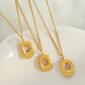 Irregular Geometric Pendant <b>Necklace</b> Women 18k Titanium Steel Gold Hollow Minimalist Jewelry Set Elliptical <b>Ring</b> Design - Product Image 1